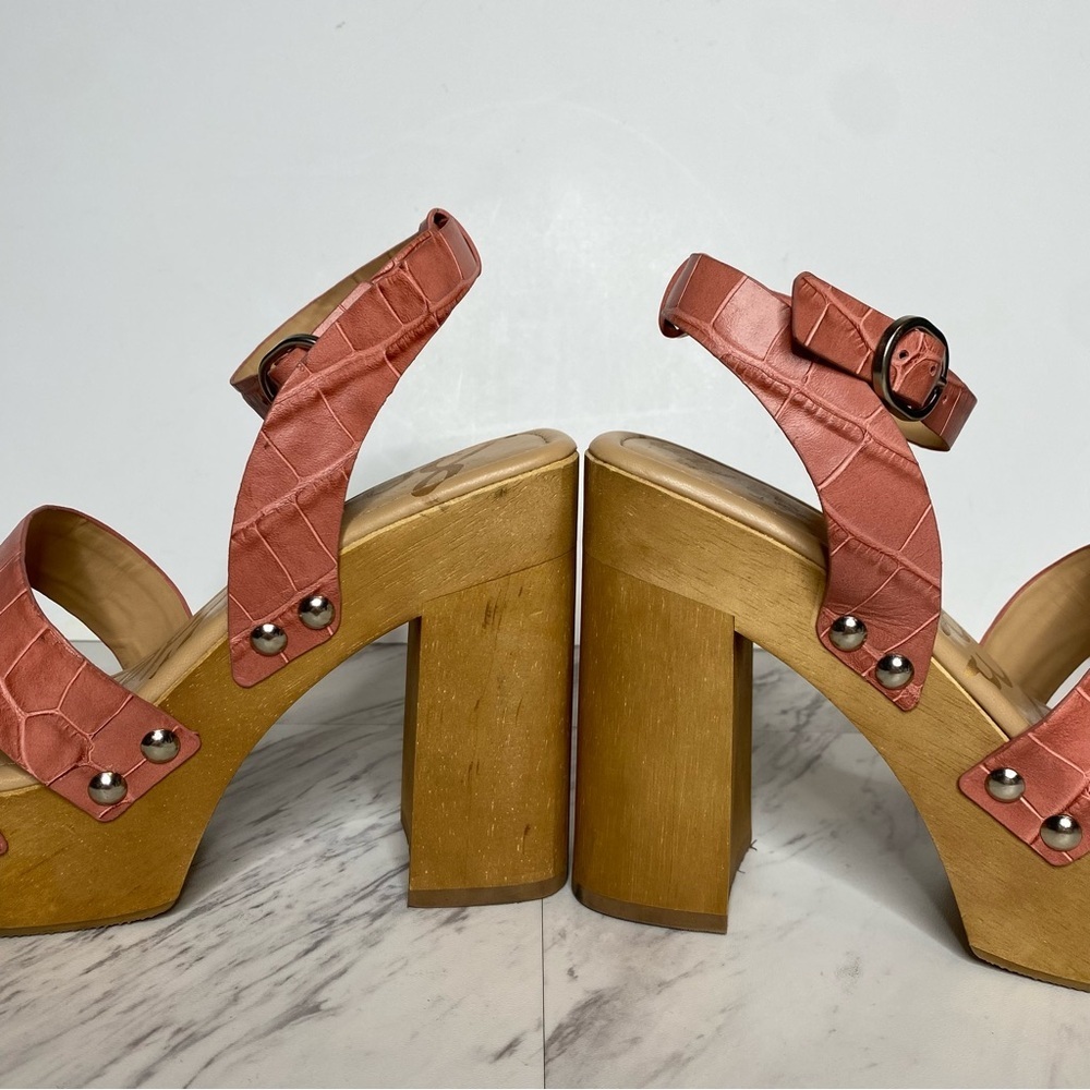 Sam Edelman Rosalind Pink Crocodile Leather Platform Heeled Sandal 7M - Picture 8 of 14